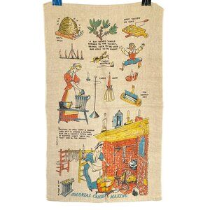 Colonial Candle Making Linen Tea Towel Vintage 27" X 16.5" Rustic Kitchen